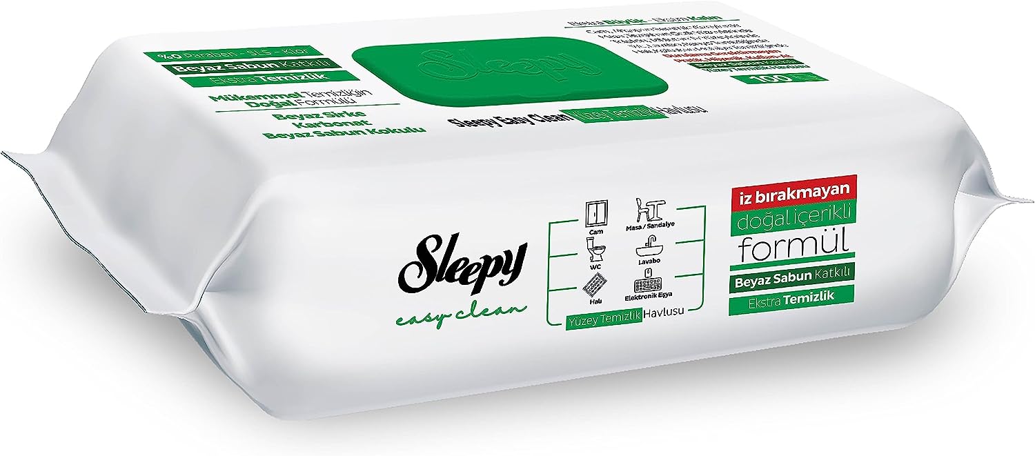 Sleepy Easy Clean Beyaz Sabun Katkılı Yüzey Temizlik Havlusu, 100 Yaprak